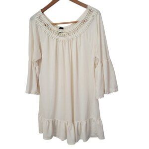 Women's WinWin BOHO Bell Sleeve Cream Ivory Tunic Top L-XL